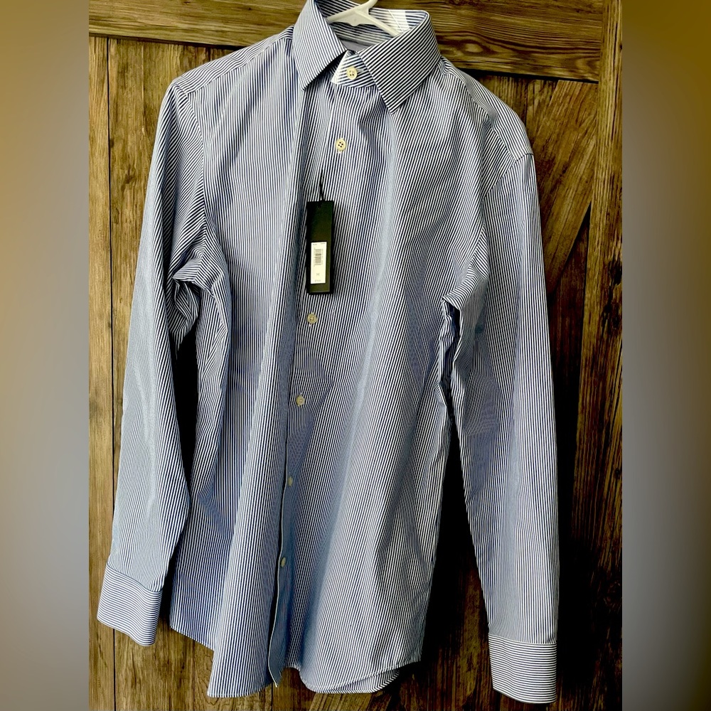 NWT Banana Republic Men’s Slim Fit Non-Iron white and navy striped dress shirt